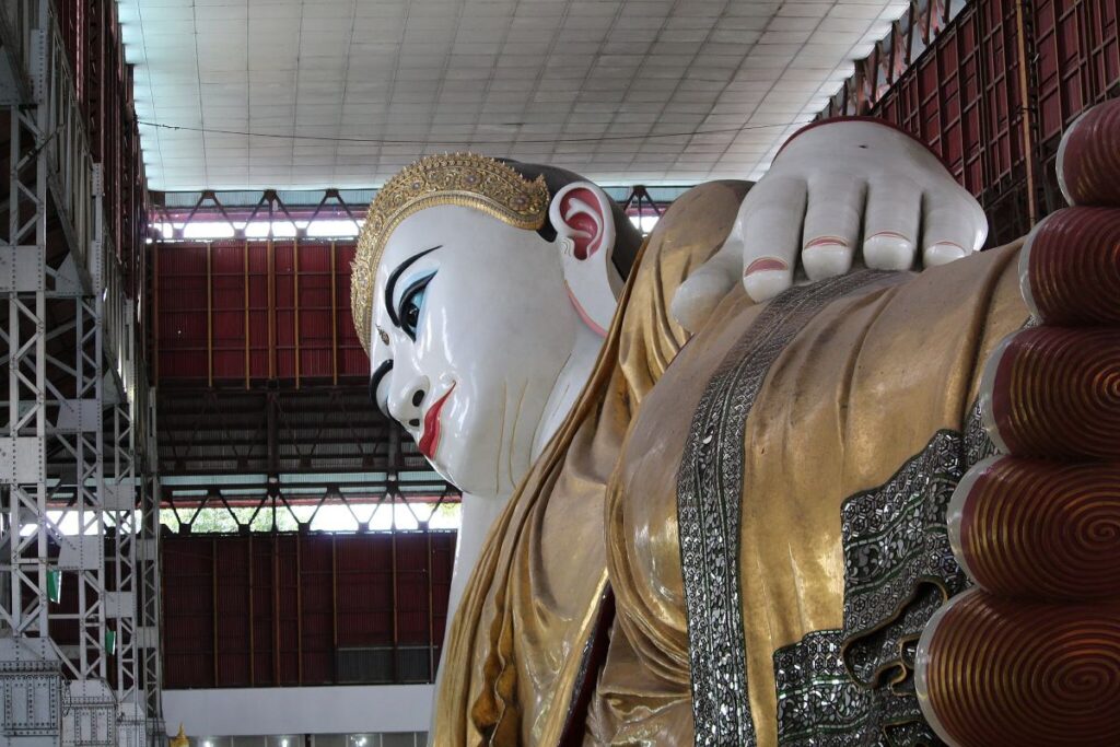 Reclining Buddha Chaukhtatgyi Buddha Temple Bahan Township Yangon Myanmar. 031
