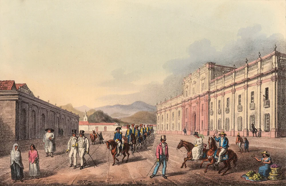 現在拉莫內達宮 (Palacio de La Moneda) 在 1824 年的時候是聖地牙哥殖民地的造幣廠。